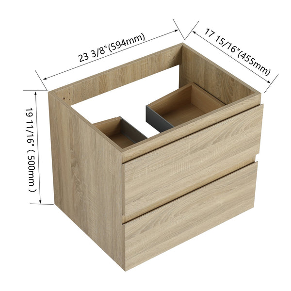 English Elm 24" Wood Grain Bathroom Vanity Cabinet with Soft-Close Drawers, Eco-Friendly Plywood, Water-Resistant Melamine Light Oak W999P174683