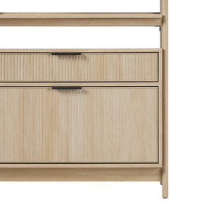 English Elm Walker Edison - Transitional Wide Reeded Bookshelf with Drawers on Bottom for Home Office, Spacious Shelving & Storage Oak 75.25 L x 20.63 W x 7 H B185P200194