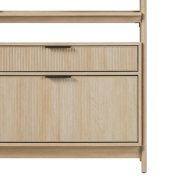 English Elm Walker Edison - Transitional Wide Reeded Bookshelf with Drawers on Bottom for Home Office, Spacious Shelving & Storage Oak 75.25 L x 20.63 W x 7 H B185P200194
