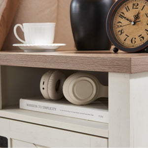 English Elm Farmhouse Rustic Nightstand with 2 Drawers and Open Shelf, Sturdy Wood-End Table for Bedroom Charm White+Oak 23.03 L x 20.79 W x 6.89 H W3151P264507