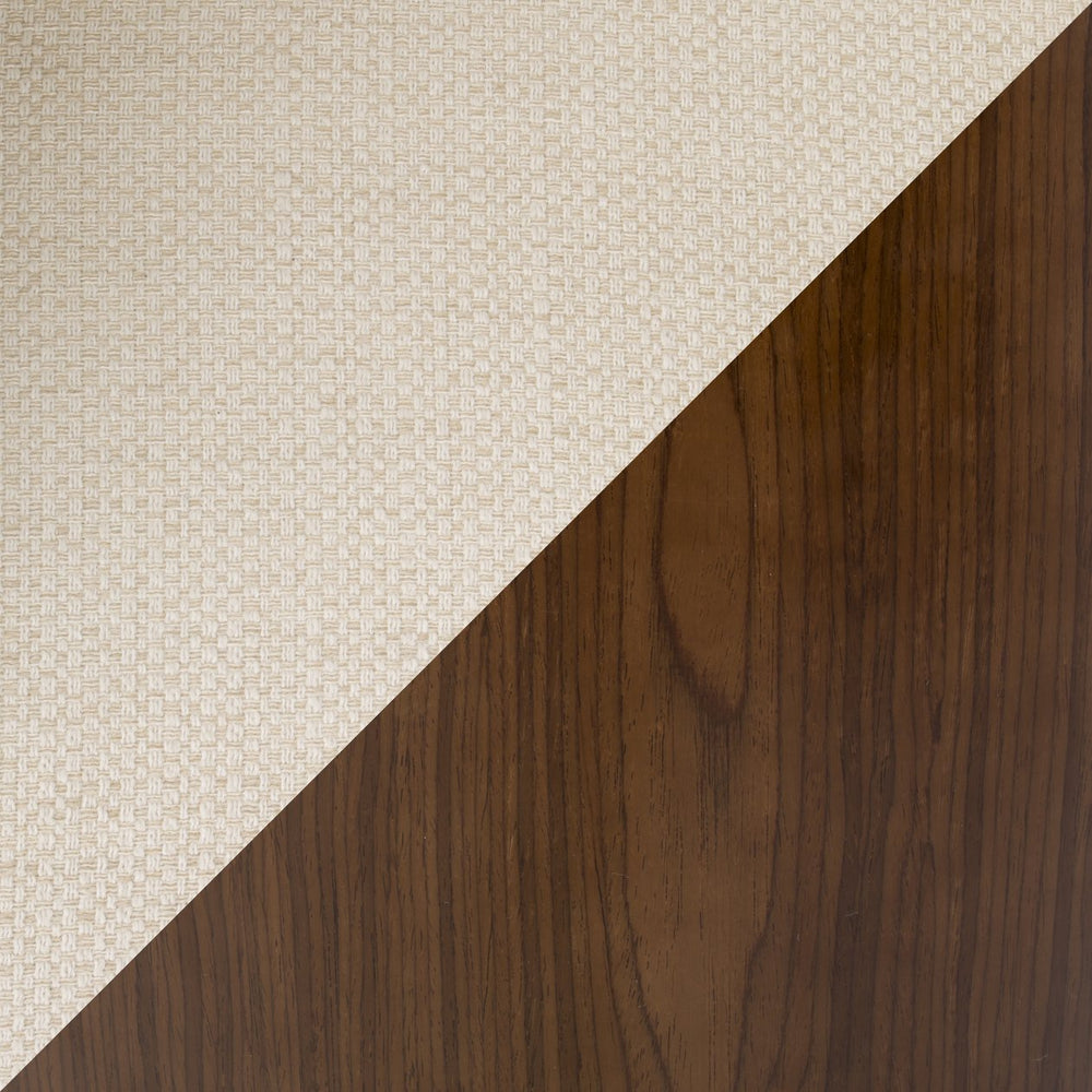 English Elm Folia-Bacci Walnut Mid-Century Dining Set with Cream Fabric Chairs — 5-Piece Stylish, Durable Design B202S01430