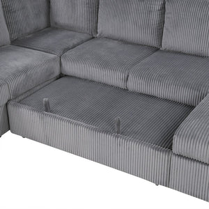 English Elm U_Style U-Shaped Corduroy Sectional Sofa With Storage & Usb Ports - 6-Seater Comfort For Any Space N711P235751E-GIGA