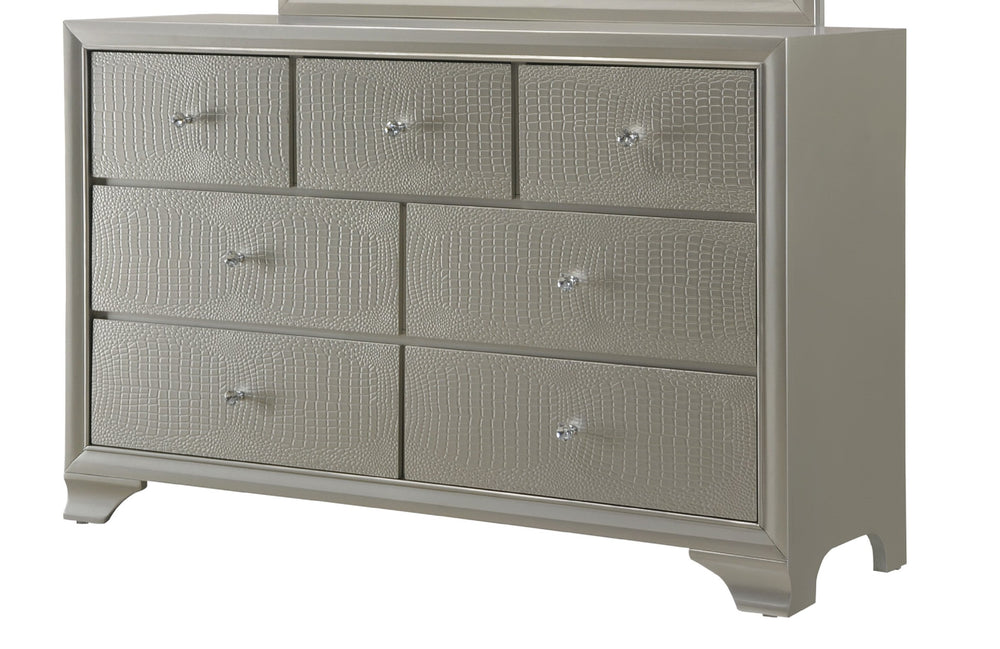 English Elm 1pc Glam Seven-Drawer Dresser with Embossed Crocodile Finish, Felt-Lined Top Drawers & Dovetail Craftsmanship Champagne 62.4 L x 20.4 W x 41.3 H B011P217892