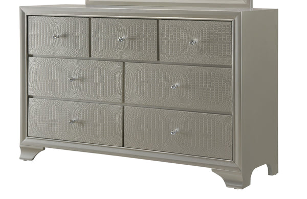 English Elm 1pc Glam Seven-Drawer Dresser with Embossed Crocodile Finish, Felt-Lined Top Drawers & Dovetail Craftsmanship Champagne 62.4 L x 20.4 W x 41.3 H B011P217892