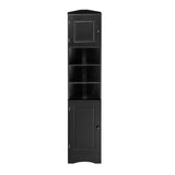 English Elm Multi-Functional Corner Cabinet Tall Bathroom Storage Cabinet With Two Doors and Adjustable Shelves, Open Shelf, Black