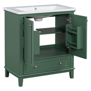 English Elm 30" Stylish Dark Green Bathroom Vanity With Sink Combo, Durable Mdf, Modern Design & Storage Solution SY999606AAF-6