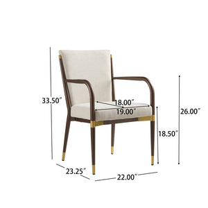 English Elm Modern Gold Accent Iron Frame Dining Arm Chairs Upholstered Set of Two for Elegant Spaces Brown+Beige N771P345830W
