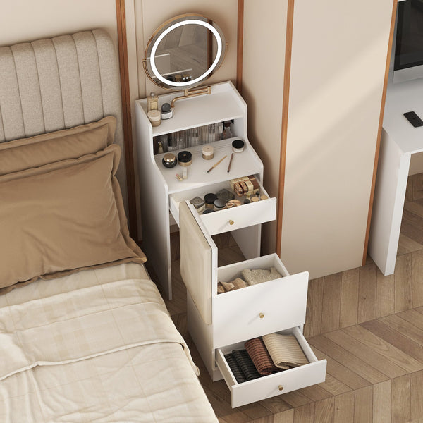 English Elm 3 3 in 1 Vanity Desk with Lighted Mirror, Charging Station, Upholstered Stool, 2 Drawers & Hidden Storage W1321P243134