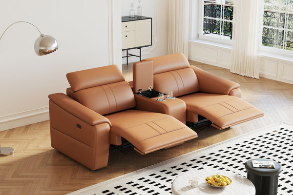 English Elm 23031 Brown Left Side Power Reclining Sectional Sofa - Technical Leather, Electric Recline, Modern Comfort W3795P358492