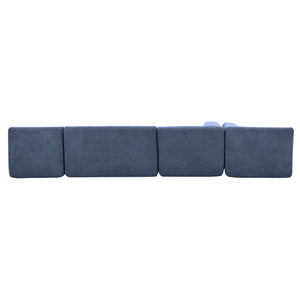 English Elm 144" Upholstered L-Shape Sofa with Bouclé Fabric, Plush Pocket-Spring Seats & Five Pillows for Living Room Blue N719S001850C