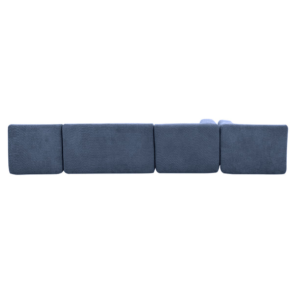 English Elm 144" Upholstered L-Shape Sofa with Bouclé Fabric, Plush Pocket-Spring Seats & Five Pillows for Living Room Blue N719S001850C