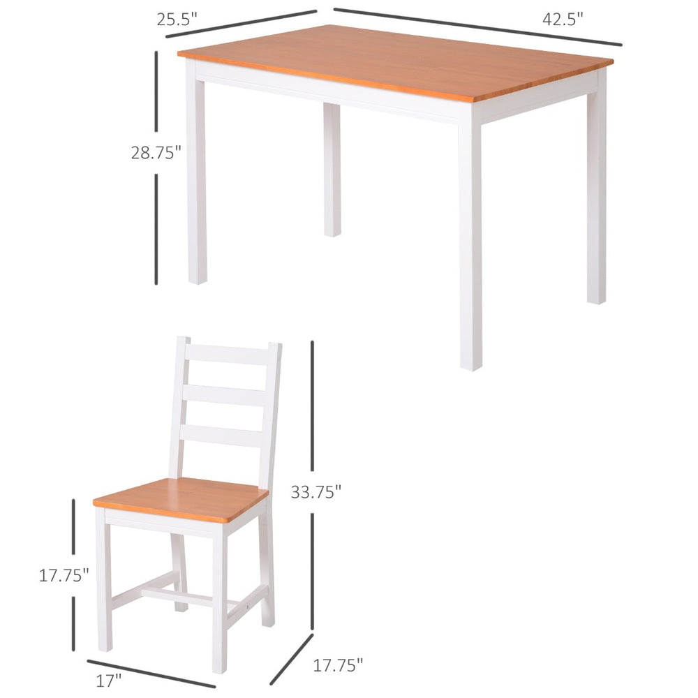 English Elm Dining Set for Four Solid Pine Wood Table with Slatted Chairs in Chestnut Finish T3971P384670