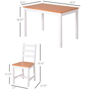 English Elm Dining Set for Four Solid Pine Wood Table with Slatted Chairs in Chestnut Finish T3971P384670