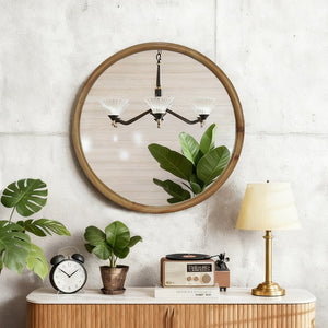 English Elm Round Wood Framed Wall Mirror - 26.77" Natural Decorative Mirror For Elegant Spaces & Timeless Style W2295P389103-GIGA