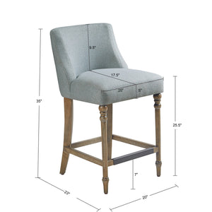 JLA Home Martha Stewart - 25" Upholstered Counter Stool — Transitional Padded Seat & Back, Turned Wood Legs, Metal Kickplate Accent MT104-0141