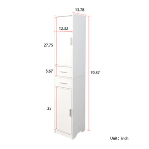 English Elm 70.87" Tall Bathroom Cabinet with 2 Doors & Drawers, Slim Vertical Storage w/ Adjustable Shelves for Home W331P365119