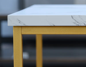 English Elm Wallace & Bay - White End Table with Marble Top & Gold Accents, Solid Wood, Easy-Care Contemporary Accent Piece B2709P212416