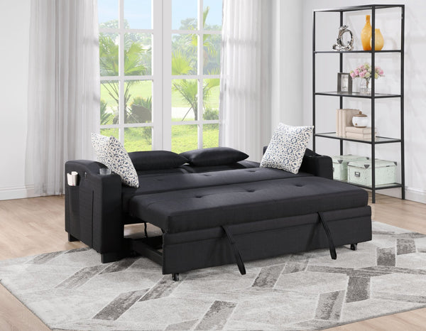 English Elm Bennett Convertible Fabric Sleeper Loveseat with Usb Port Cupholders and Storage Pocket B061S00845