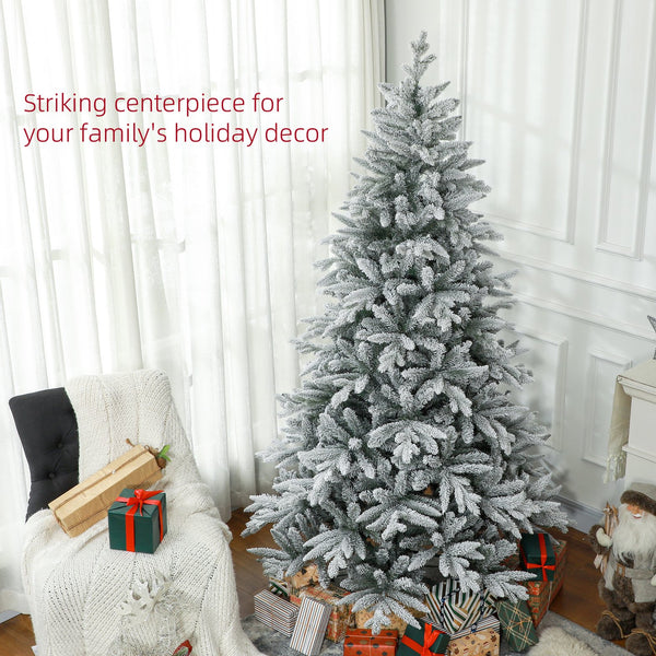 English Elm Homcom 7Ft Snow-Flocked Artificial Christmas Tree With 1401 Tips, Easy Assembly & Metal Stand W2225P229179