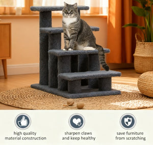English Elm Multi-level Carpeted Cat Tree with Sisal Posts Berber Fleece Steps for Senior Pets T3971P415940