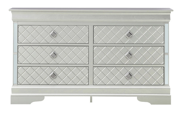 English Elm Verona Contemporary Dresser In Silver Champagne - Stylish Storage With Modern Embossed "X" Design B078108371-GIGA
