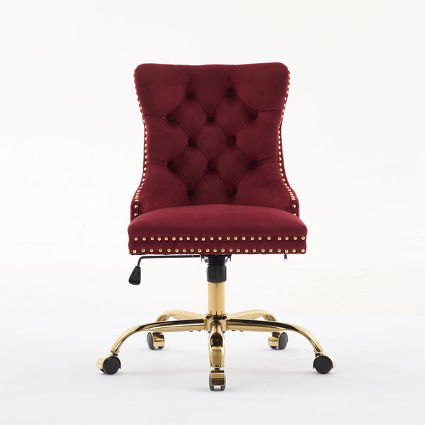 English Elm A&A Tufted Chenille Office Chair with Gold Chrome Base, Plush High-Rebound Cushion for Comfort WINE RED W1143P369093