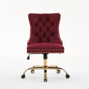 English Elm A&A Elegant Chenille Tufted Office Chair with Hand-Pulled Buttons, Nailhead Trim & Gold Chrome Base WINE RED W1143P369093
