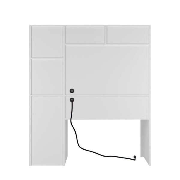 English Elm Computer Desk with Hutch & Bookshelf White MDF — Spacious Executive Study Desk w/ Lockable Drawer, 3 AC & 2 USB Ports, Monitor Stand, Easy Assembly W1321P178183