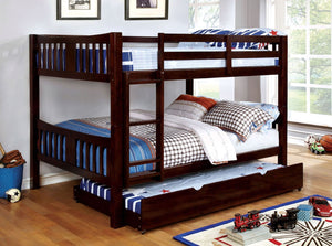 English Elm Transitional Full Over Full Bunk Bed In Dark Walnut - Solid Wood With Safety Rails & Attached Ladder B2741S00351-GIGA