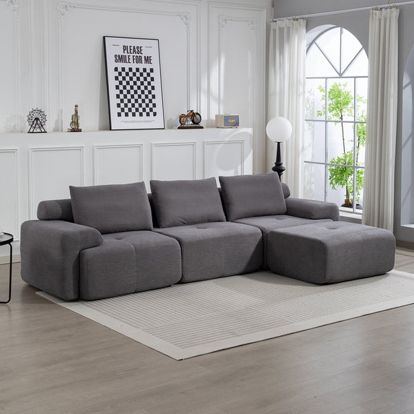 English Elm L-Shaped Convertible Sectional Sofa with Memory Foam, Steel Frame, No Assembly, Corduroy Comfort Grey W2959S00017