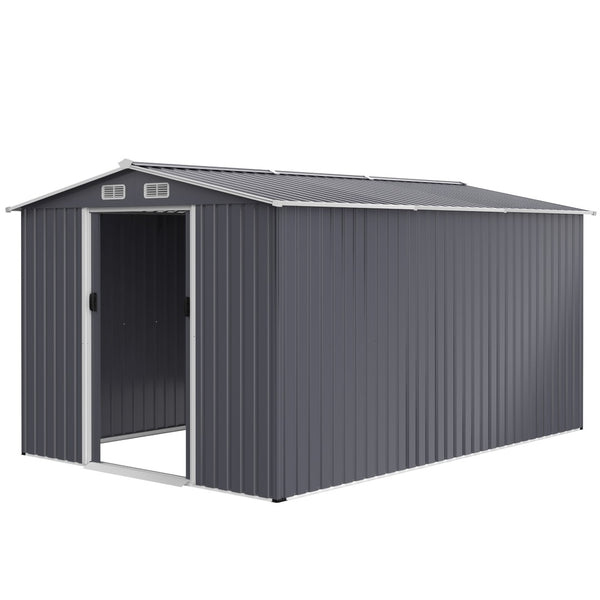 English Elm Outdoor Galvanized Steel Storage Shed 8x12 Ft with Sliding Doors and Air Vent W2911S00005