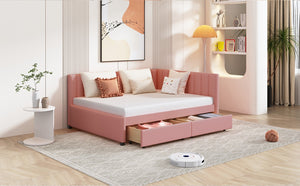 English Elm Full Size Linen Upholstered Daybed with Storage Drawers Sofa Bed for Guest Rooms Pink LP000172AAH-1