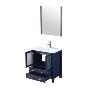English Elm Navy Blue Bath Vanity With White Ceramic Top, Chrome Faucet & 28 In. Mirror - Stylish & Functional! B2731S01287