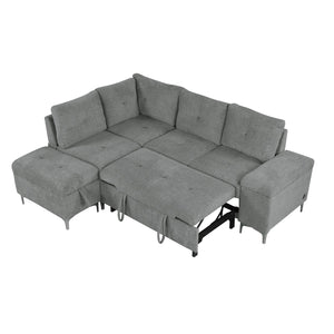 English Elm 88.2" L-shaped Sofa Bed with Storage Ottoman, Drop-Down Table, Dual Cup Holders & USB Charging Ports Gray N719S001830E