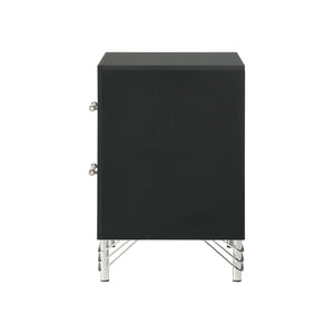 English Elm 2 Drawer Modern Nightstand Black Lacquer Finish Chrome Pulls Bedroom Storage B016P460550