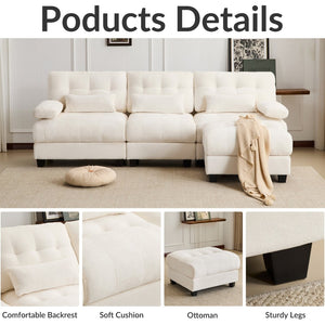 English Elm Ottoman and Chenille Sofa Set with Adjustable Backrest for Relaxed Living Room Comfort Beige W2606P359224