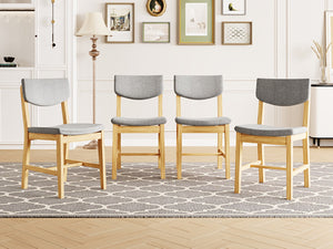 English Elm 4-piece Farmhouse Solid Wood Dining Chairs Upholstered Gray Fabric Curved Back Seating Natural N752P368504A