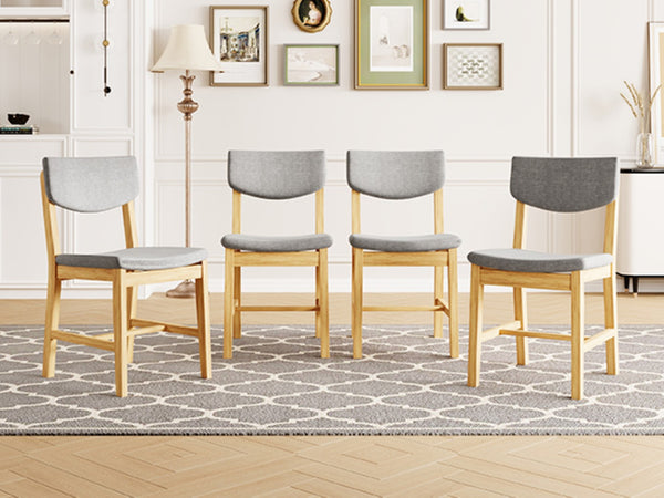 English Elm 4-piece Farmhouse Solid Wood Dining Chairs Upholstered Gray Fabric Curved Back Seating Natural N752P368504A