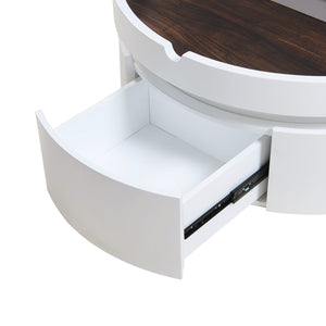 English Elm White Round Lift Coffee Table 29.5" with Marble-Wood Grain Top, Hidden Drawer Storage, Modern Durable Design N735P332429K