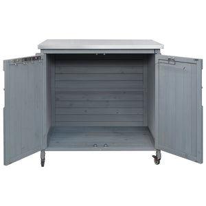 English Elm K&k Rolling Outdoor Kitchen Island Solid Fir Wood Stainless Steel Top Storage Cabinet Grey+Blue N707P370287G