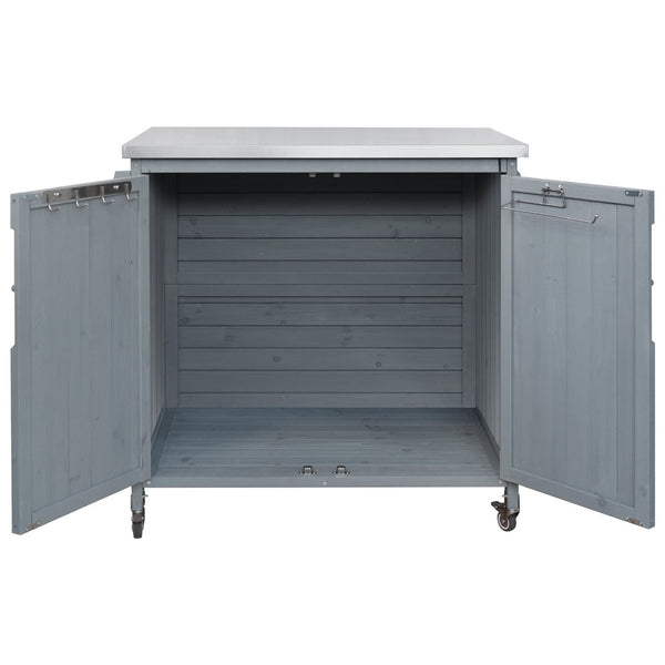 English Elm K&k Rolling Outdoor Kitchen Island Solid Fir Wood Stainless Steel Top Storage Cabinet Grey+Blue N707P370287G