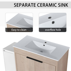 English Elm 48 Inch Freestanding Bathroom Vanity With Ceramic Sink, Soft-Close Doors & Ample Storage Solutions W999S00306