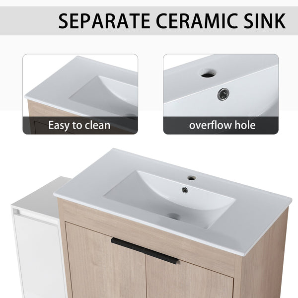 English Elm 48 Inch Freestanding Bathroom Vanity With Ceramic Sink, Soft-Close Doors & Ample Storage Solutions W999S00306