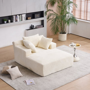 English Elm Oversized Corduroy Chaise Longue Sofa Bed — Modern Deep-Seat Sleeper with Armrests & Pillows for Compact Spaces Beige W1752P264712