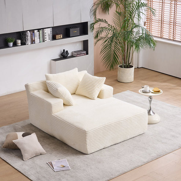English Elm Oversized Corduroy Chaise Longue Sofa Bed — Modern Deep-Seat Sleeper with Armrests & Pillows for Compact Spaces Beige W1752P264712
