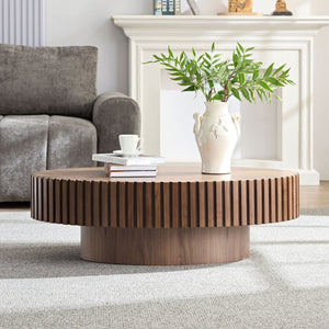 English Elm Modern Drum Coffee Table 47.6" Oval Ellipse Design with Sturdy Pedestal Base for Stylish Living Walnut W2582P251185