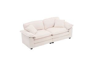English Elm Corduroy Plush 2-Seat Sofa with 2 Back Cushions, Toss Pillows & Ottomans — Deep Seat Comfort White W2363S00062