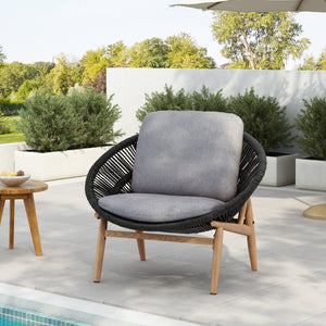 English Elm Christopher Knight Home® - Cyril Outdoor Papasan Lounge Chair - Dark Grey Wicker With Plush Cushion, Weather-Resistant Comfort N775P290578G