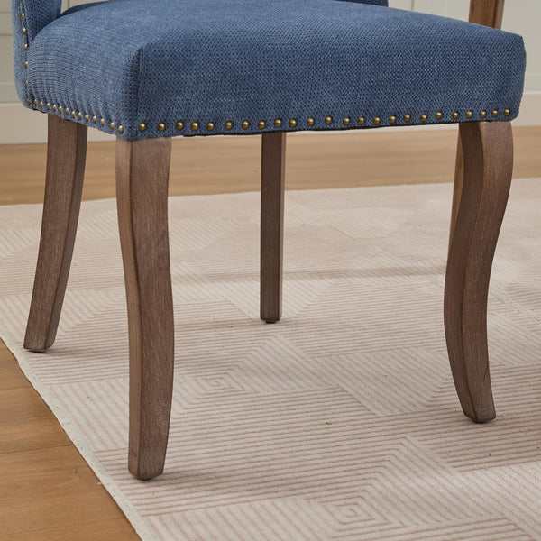 English Elm Wooden Modern Fabric Dining Chairs Set of 2 with Dual-Rebound Cushion & Curved Solid Wood Legs for Stylish Comfort Blue W1143P372914