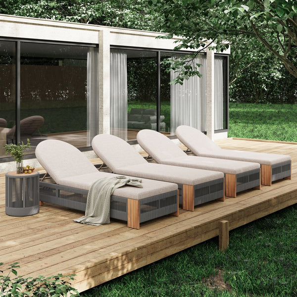 English Elm Christopher Knight Home® - Outdoor Rope Chaise Lounge Set with Adjustable Backrests, All-Weather Acacia Frame and Quick-Dry Cushions Grey,Teak N770S995G96B33G